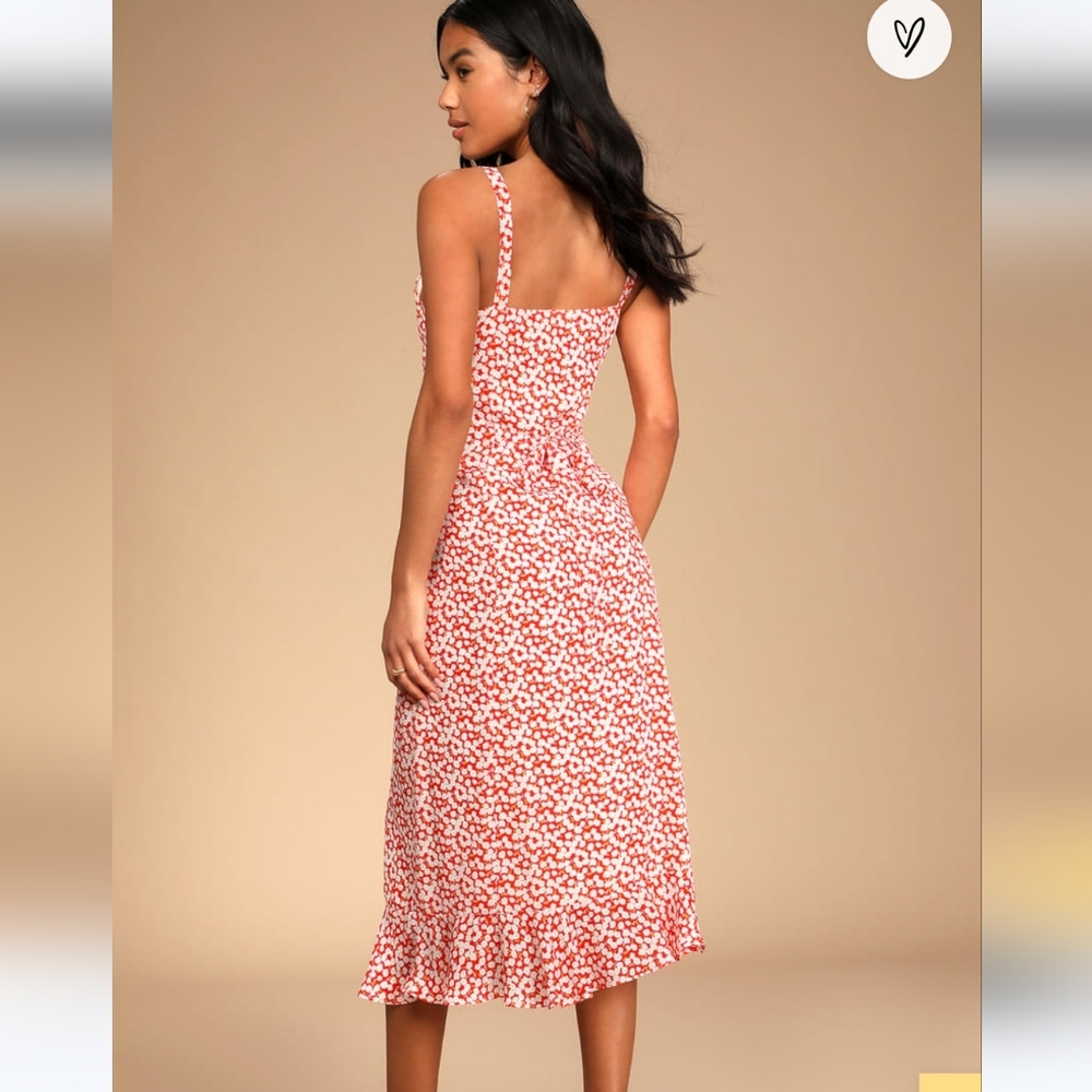 Lulu's Red & White Floral Midi Dress - Picture 4 of 8